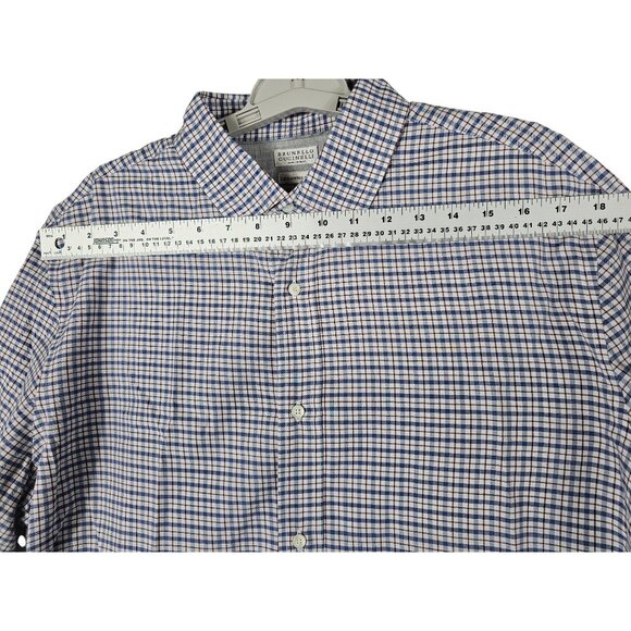 Brunello Cucinelli White Blue Red Check Button-Down Shirt XXXL Leisure Fit - Picture 4 of 12